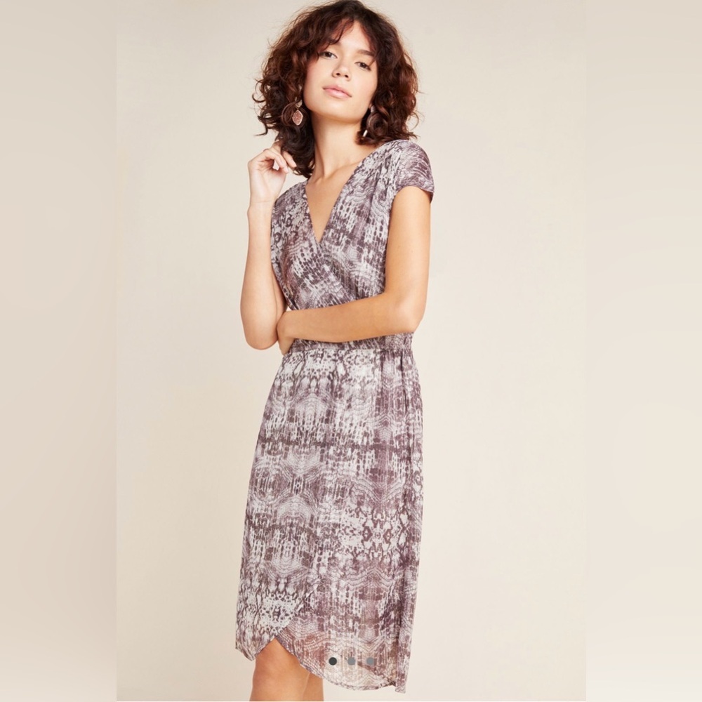 Anthropologie Mauve Printed Wrap-Style Dress